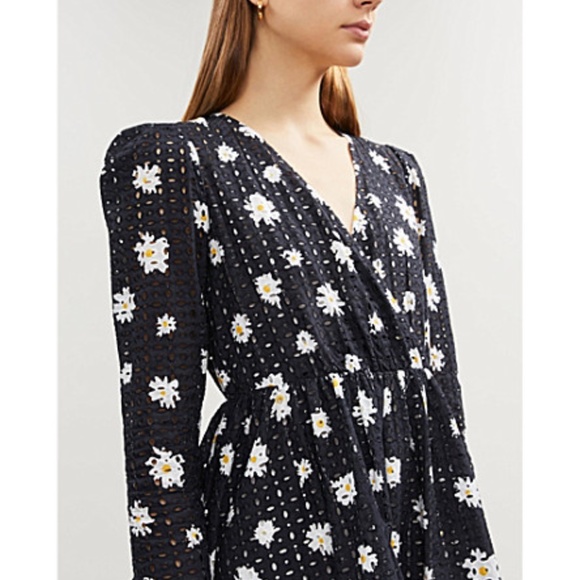 Maje Black Rayom Daisy Print Eyelet Dress Long Sle - Picture 2 of 12